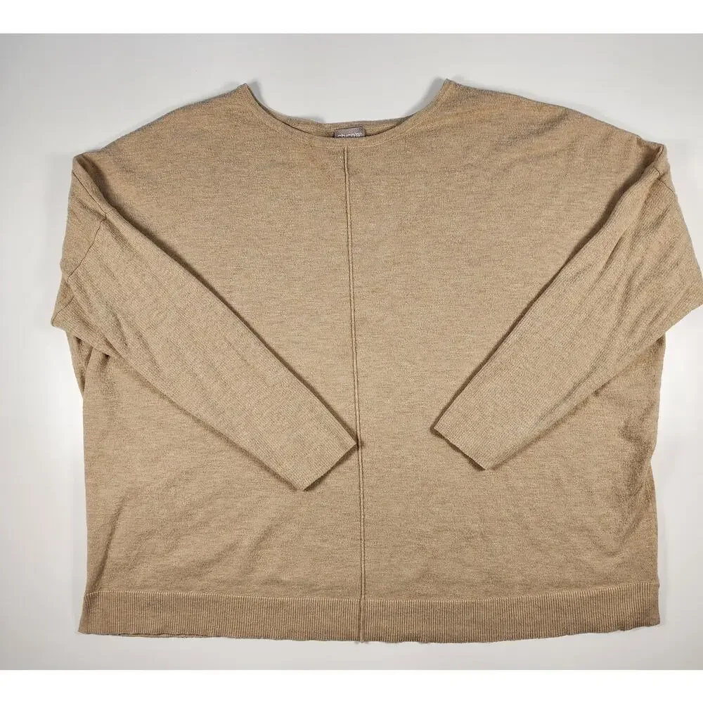 Chico's Beige Knit Sweater SIZE 3/XL Dolman Sleeve Soft Lightweight Top